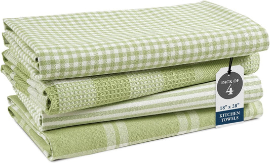LANE LINEN Cotton Kitchen Towels Set, 4-Pack – Absorbent, Quick-Drying Dish Towels, 18" x 28" - Sage Green