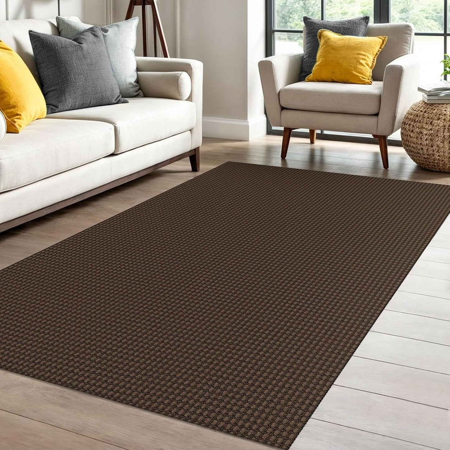 IOHOUZE Washable Area Rug 4x6 Non Slip Rubber Backed Woven Rugs for Entryway Indoor Bedroom Rugs Kitchen Rug Floor Throw Carpet for Entrance Front Door Living Room, Brown