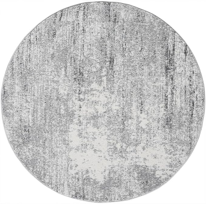 Keen Home Design Area Rugs - 5ft Round Non-Shedding, Abstract Rugs for Kitchen, Living Room, Bedroom, Dining Room, Entryway - Size: 5'3" Round, Abstract Cream/Grey