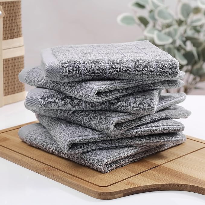Homaxy 100% Cotton Terry Kitchen Dish Cloths, Ultra Soft and Absorbent Dish Towels for Kitchen, Suitable for Drying and Washing Dishes, 6 Pack, 12 x 12 Inches, Light Grey