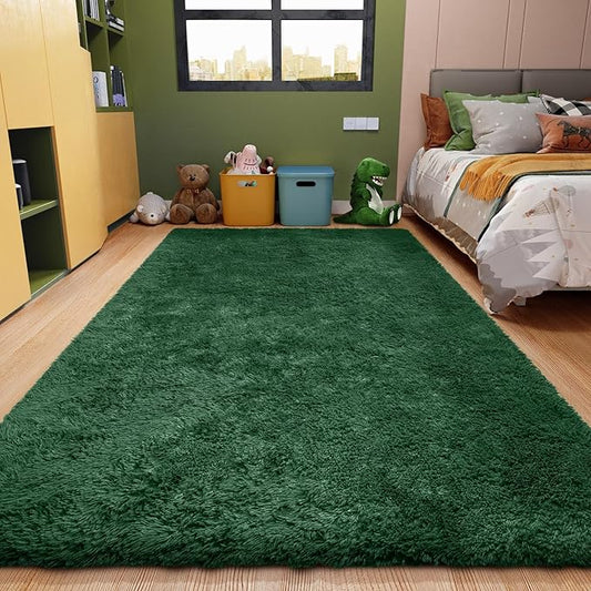 Ophanie Upgrade 4x6 Dark Green Rugs for Bedroom, Fluffy Soft Area Rug, Shaggy Non-Slip Indoor Floor Carpet for Living Room, Kids Baby Boys Teen Dorm Home Decor Aesthetic, Nursery
