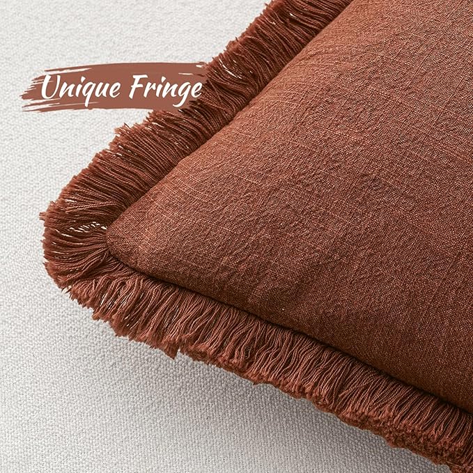 MIULEE Fall Decorative Throw Pillow Covers Neutral Linen Fringe Throw Pillows Set of 2 Late Autumn Boho Farmhouse Cushion Covers for Couch Sofa Bed Living Room Spring Home Decor 18x18 Inch