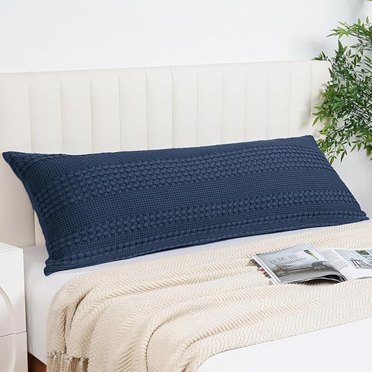 PHF 100% Cotton Waffle Body Pillowcase with Zipper, 1 Pack 20" x 54" Soft Skin-friendly Pillow Sham, No Filling, Aesthetic Woven and Breathable Waffle Weave Body Pillow Cover for Bed, Bright Navy Blue
