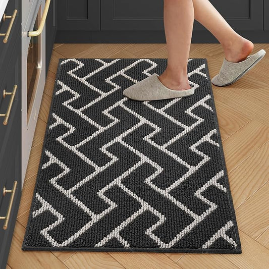 hicorfe Kitchen Rugs and Mats,Kitchen Mats for Floor,24"x35" Non Slip Runner Rug,Absorbent Resist Dirt Comfort Standing Mat Machine Washable for Entryway,Hallway,Front of Sink(Charcoal)