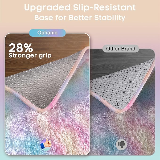 Ophanie Rainbow Rug for Bedroom Girls, Unicorn Colorful Fluffy Soft Cute Fuzzy Area Rugs, Shag Plush Shaggy Bedside Floor 4x6 Furry Carpet for Kids Baby Teen Dorm Nursery Home Decor Aesthetic