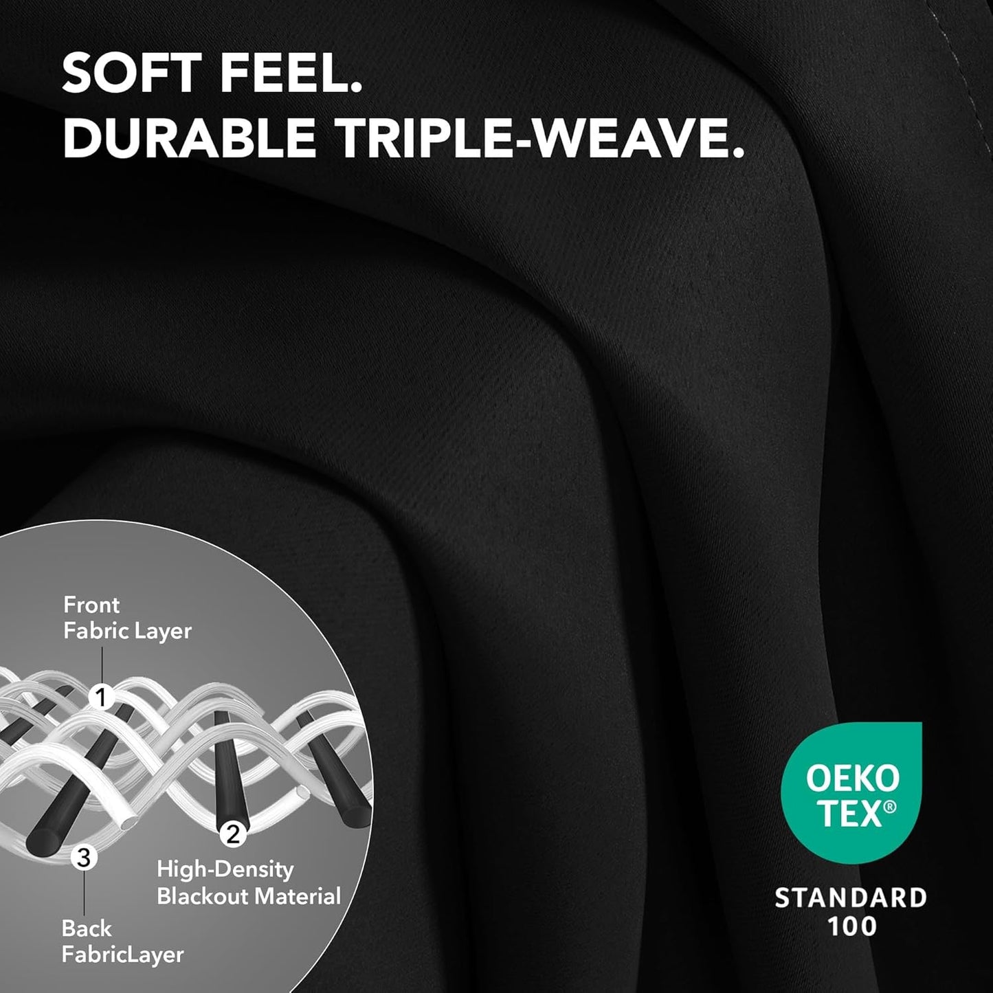 Deconovo Blackout Curtains for Bedroom – Set of 2 52W x 45L Inch Thermal Insulated & Noise Reducing Panels–Home Window Room Darkening Sustainable Grommet Drapes for Living Room and Nursery, Black