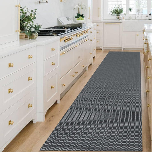KOZYFLY Washable Runner Rug 3x14 ft Hallway Kitchen Runner Rugs with Rubber Backing Bobo Non Slip Entryway Runner Indoor, Long Carpet Runners for Hall Kitchen Entryway, Grey/Charcoal Grey