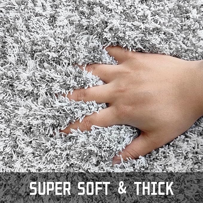 Yimobra Luxury Bathroom Rugs, Fluffy Bath Mats, Non Slip, Water Absorbent Microfiber, Machine Washable, Plush Carpet Shower Rugs, Thick Matts for Bathroom Floor&Tub, 44"x 24", Light Gray and White