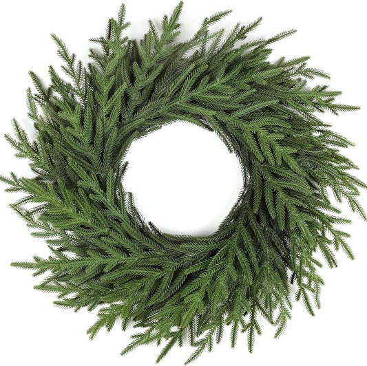 Artgar 26 Inch Pine Wreath - Christmas Wreaths for Front Door - Real Touch Pine Wreath - Large Artificial Green Wreaths for Walls Windows Porches Farmhouse Indoor Outdoor Home Decor (2 Pcs)