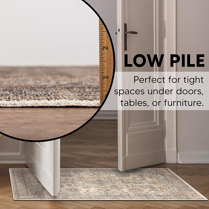 Keen Home Design 2x3 Rug - Machine Washable Entry Rug with Non-Slip Backing, Ideal for Enteryway, Kitchen, Bathroom, Laundry Room - Vintage, Easy Clean, Durable, Low Pile - (2' x 3')