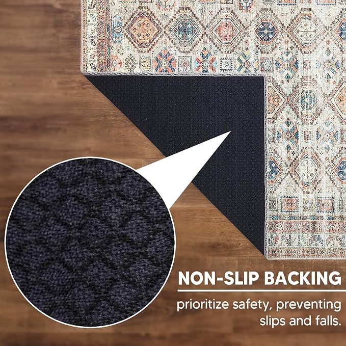 Keen Home Design 5x7 Rug - Machine Washable Area Rug with Non-Slip Backing, Ideal for Living Room, Dining Room, Bedroom - Vintage, Easy Clean, Durable, Low Pile Rug - (5' x 7')