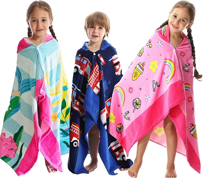 Kids Bath Towels, Kids Towel Girls Boys Hooded Beach,Bathroom,Pool Swim Towels 30 × 50 INCH Large Size Ultra Absorbent Cute Cartoon Animal Full Vitality 100% Cotton Wearable Wrap for Child