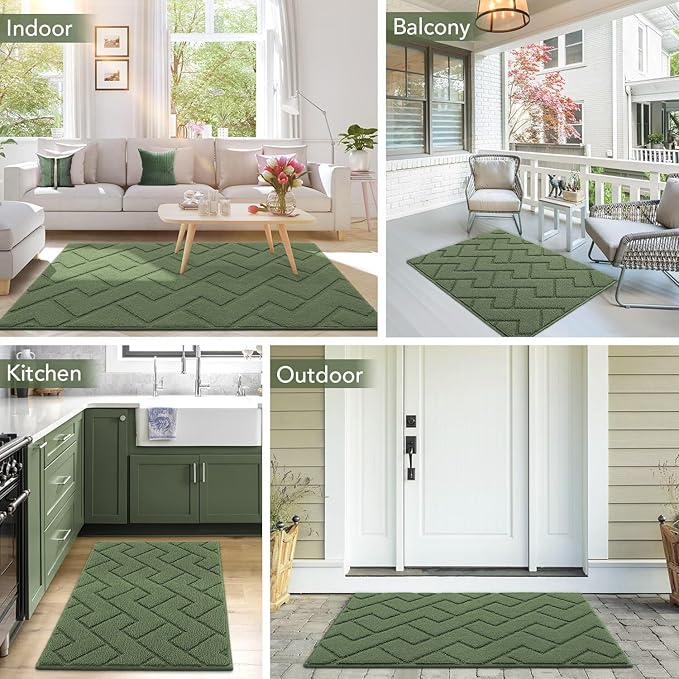 hicorfe Front Door Mat Outside Entrance,36"x59" Absorbent Muddy Dirt Resist Welcome Door Mats Outdoor Indoor,Stain and Fade Resistant,Non Slip Backing Entry Mat Doormat for Entryway(Green)