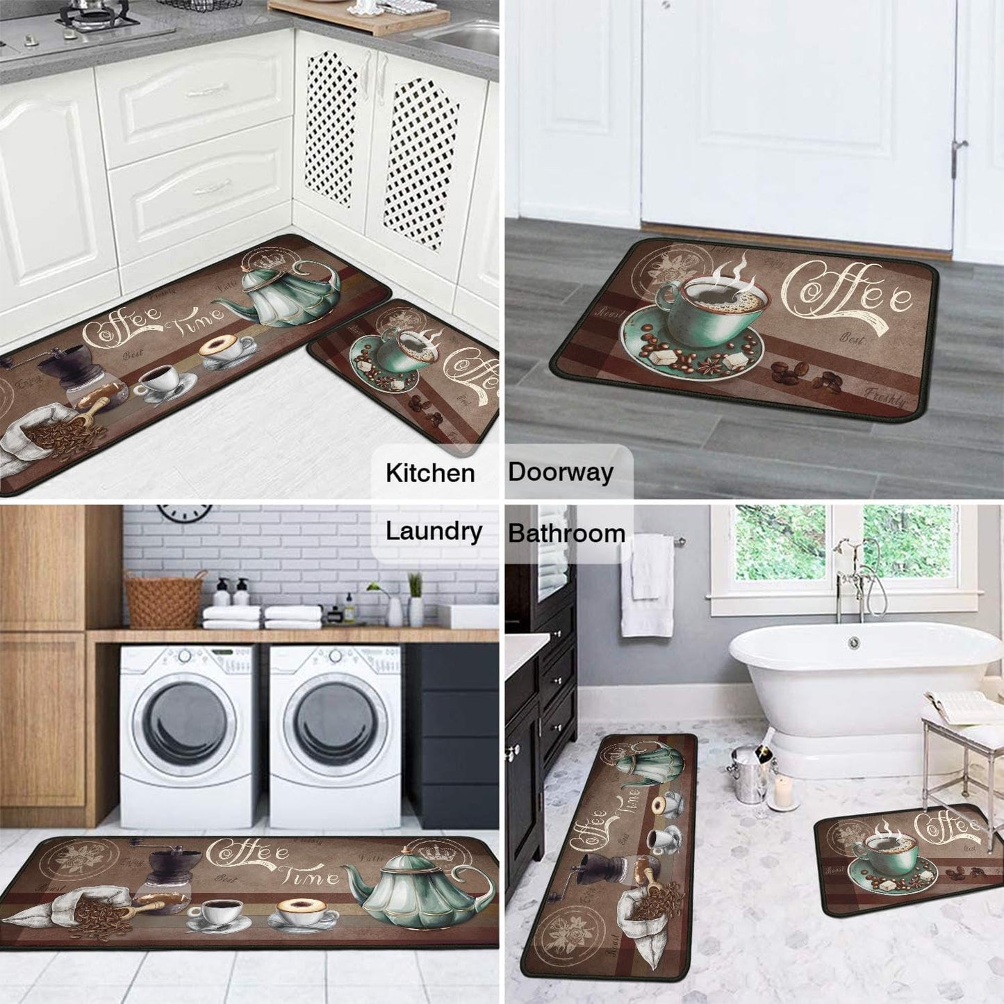 2 Piece Coffee Kitchen Decor Rugs Set, Farmhouse Country Kitchen Rugs and Mats Non Skid Washable Absorbent Microfiber Kitchen Accessories Decoration Floor Mats 17"x47"+17"x30"
