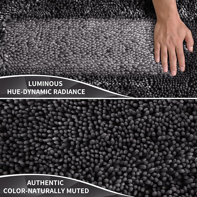 Yimobra Long Bathroom Rug Non Slip 44x24 Inch, Extra Thick Soft Absorbent Chenille Bath Mat, Machine Washable Quick Dry Bath Rugs for Bathroom Floor, Tub and Shower, Home Decor Accessories, Dark Grey