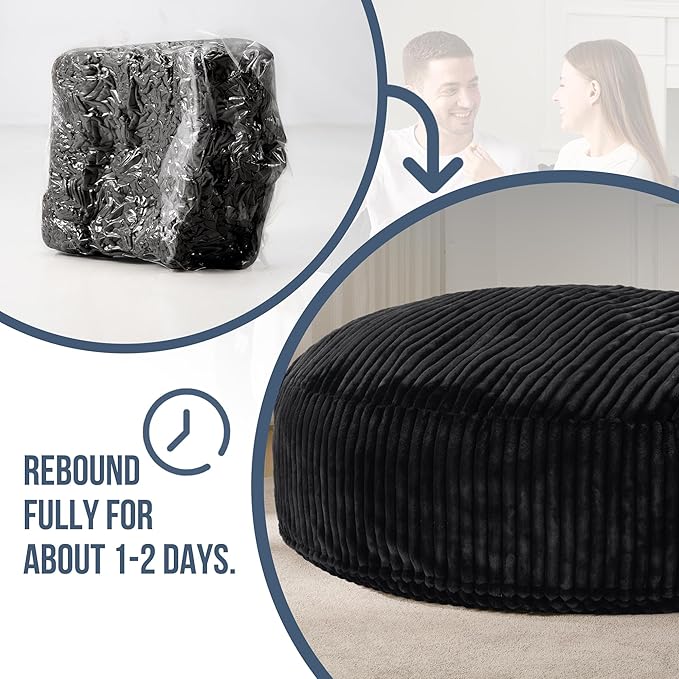 Hobestluk 6ft Bean Bag Chairs for Adults Large Beanbag Chair with Stripe Plush Cover Big Bean Bag Chair for Living Room Bedroom Dorm Office - Black (70" x 70" x 15")