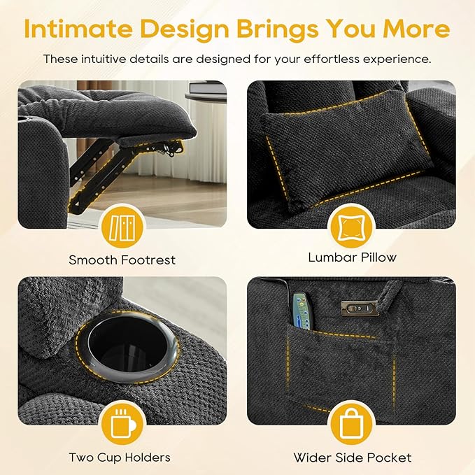 IPKIG 54" Power Reclining Loveseat Sofa, Electric Home Theater Seating with Console/4 Colors Ambient Lighting/USB Ports/Cup Holders for Living Room, Bedroom, Home, RVs (Charcoal, 2 Seater)