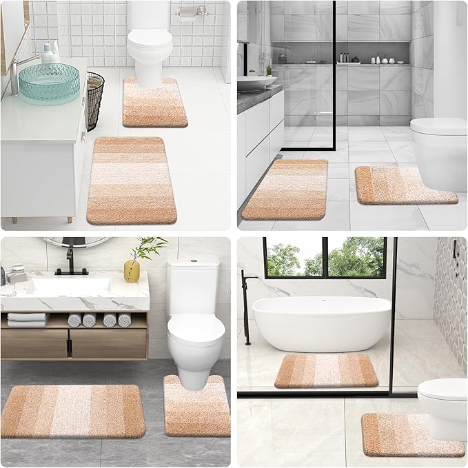 OLANLY Bathroom Rug Set 2 Piece, Soft Absorbent Microfiber Bath Mats and U-Shaped Contour Toilet Rug, Non-Slip, Machine Wash Dry, Plush Shaggy Bath Mats for Bathroom (24"x16"+24"x20", Beige)