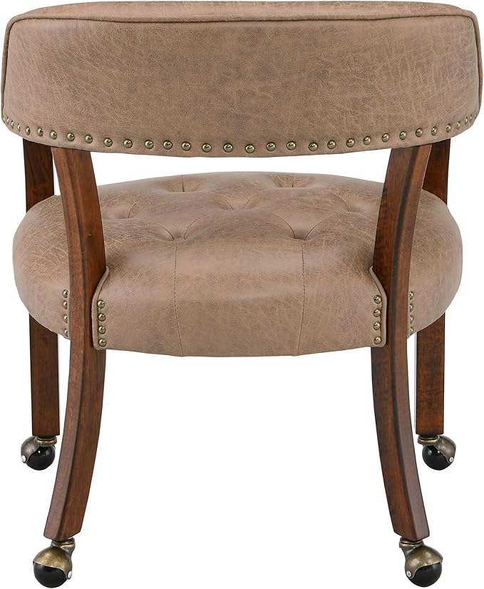 Solid Wood Boss Caption's Chairs,Dinning Chairs with Wheels and Arms,Office Desk Chairs, Classic Swivel Accent Chairs with Upholstered,Dinner Chairs, 31.5¡±H for Living Room Light Brown SY1533LT