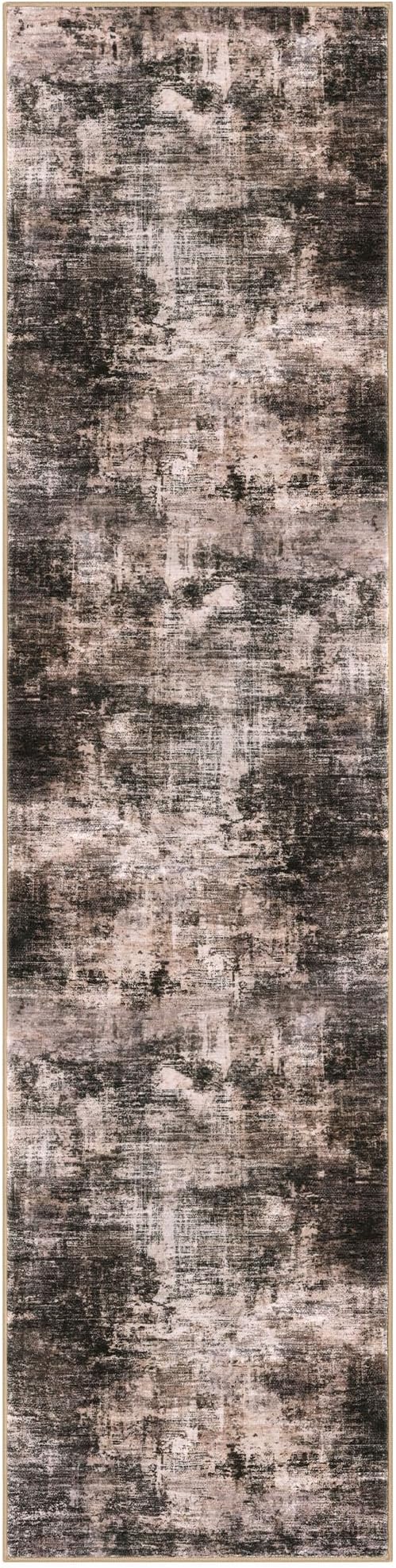 IOHOUZE Abstract Runner Rug 2x8 Ft Washable Runners for Hallways, Non Slip Kitchen Runner Printed Faux Wool Entryway Runner Indoor, Modern Abstract Floor Carpet for Hall Kitchen Bedroom, Brown/Rust