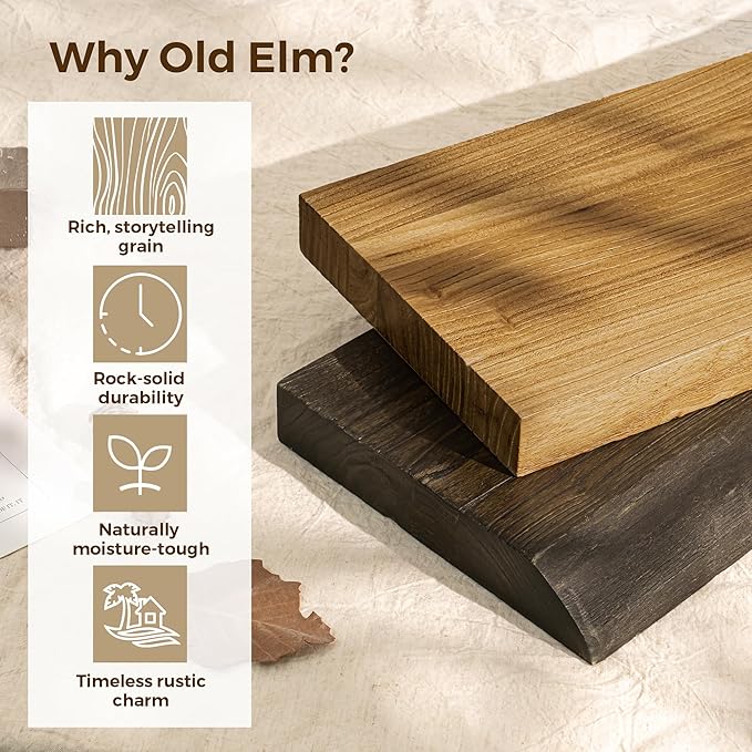 Rustic Wood Floating Shelves for Wall Decor, Elm Wood Shelves 48 Inch Long, 8 Inch Deep Floating Shelf for Living Room Bathroom Bedroom Kitchen, 48 x 8 Wall Shelves Set of 1, Walnut Color