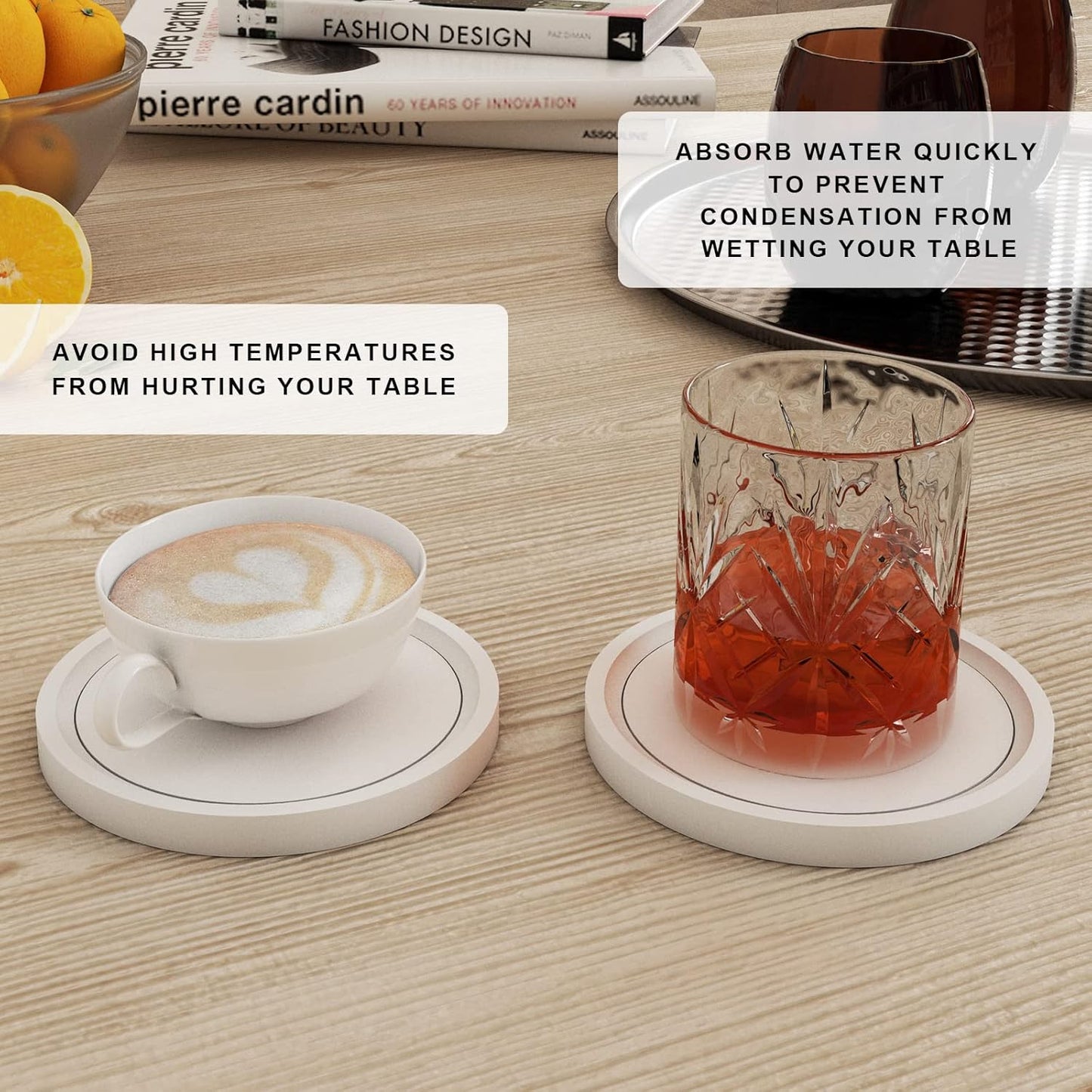 MinBoo Bamboo Coasters for Coffee Table Set of 6 Coasters for Drinks Absorbent with Holder Coffee Table Decor for Tabletop Protection Gifts for House Warming New Home & Wedding (White)