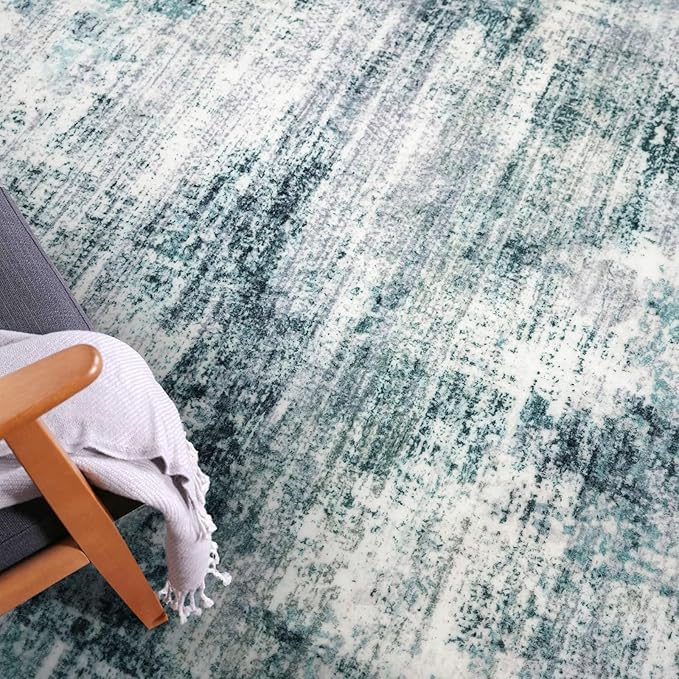 IOHOUZE Small Abstract Area Rug 2x3 Ft Entryway Rugs Washable Door Mat Indoor Entrance, Rubber Backed Throw Rugs, Printed Faux Wool Non Slip Floor Carpet for Foyer Front Door Sink, Sage Grey