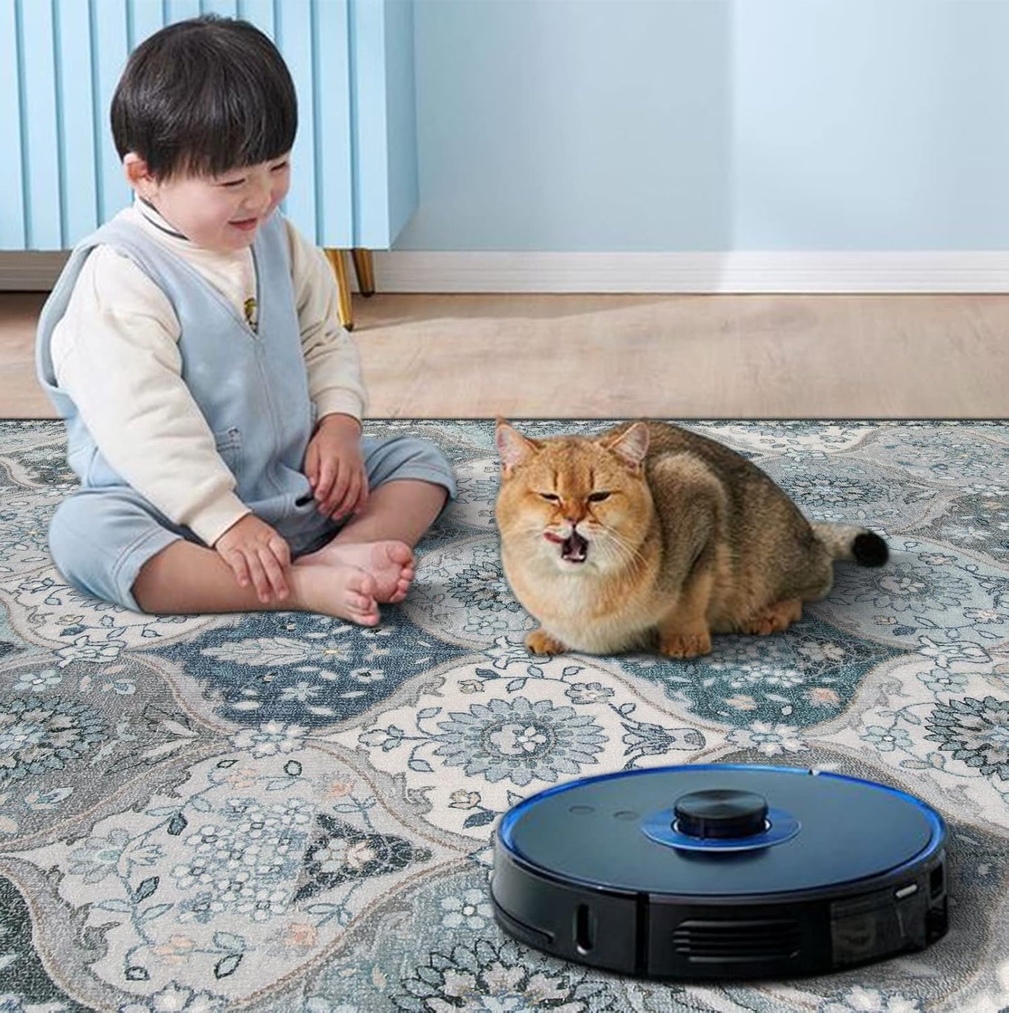 Lahome Moroccan Trellis Washable Area Rug, 5x7 Rugs for Living Room Bedroom, Indoor Non-Slip Oriental Accent Throw Large Carpet for Kitchen Entryway Bathroom Office, Blue