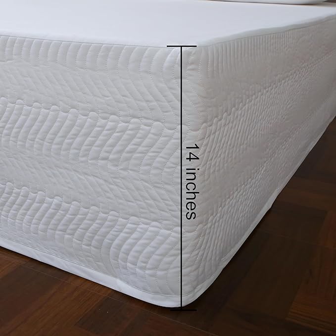 King Bed Skirt-Box Spring Cover with 14 Inch Tailored Drop,Wrinkle and Fade Resistant Hotel Wrap Around Bed Skirts,Bed Frame Cover (Wave Pattern White, King)