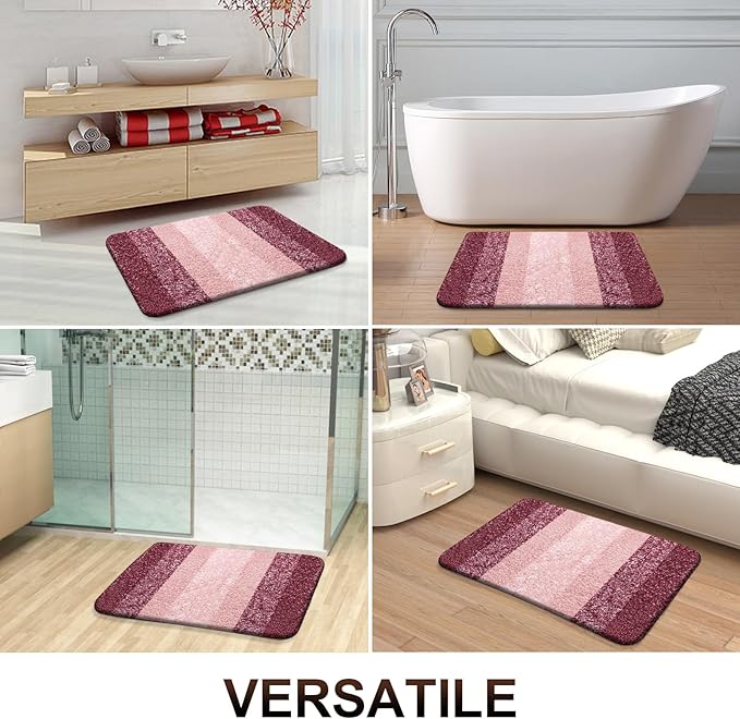 OLANLY Bathroom Rug Set 2 Piece, Soft Absorbent Microfiber Bath Mats and U-Shaped Contour Toilet Rug, Non-Slip, Machine Wash Dry, Plush Shaggy Bath Mats for Bathroom (24"x16"+24"x20", Red)