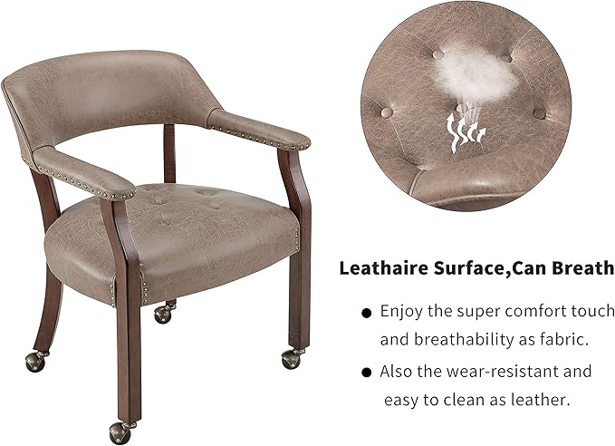 Solid Wood Boss Caption's Chairs,Dinning Chairs with Wheels and Arms,Office Desk Chairs, Classic Swivel Accent Chairs with Upholstered,Dinner Chairs, 31.5¡±H for Living Room Light Brown SY1533LT