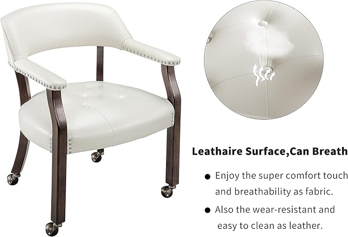 MODERION Solid Wood Boss Caption's Chairs,Dinning Chairs with Wheels and Arms,Office Desk Chairs, Classic Swivel Accent Chairs with Upholstered,Dinner Chairs, 31.5¡±H White SY318WT