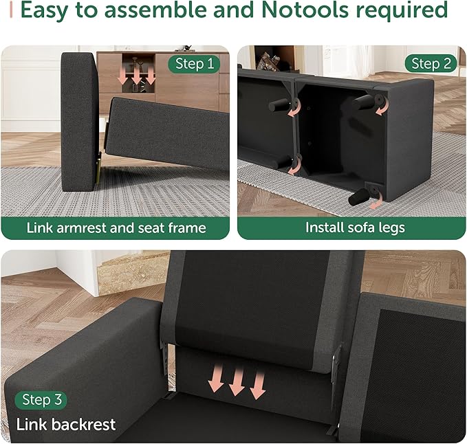 HONBAY Convertible Sectional Sofa, L Shaped Couch with Reversible Chaise for Small Space, Black