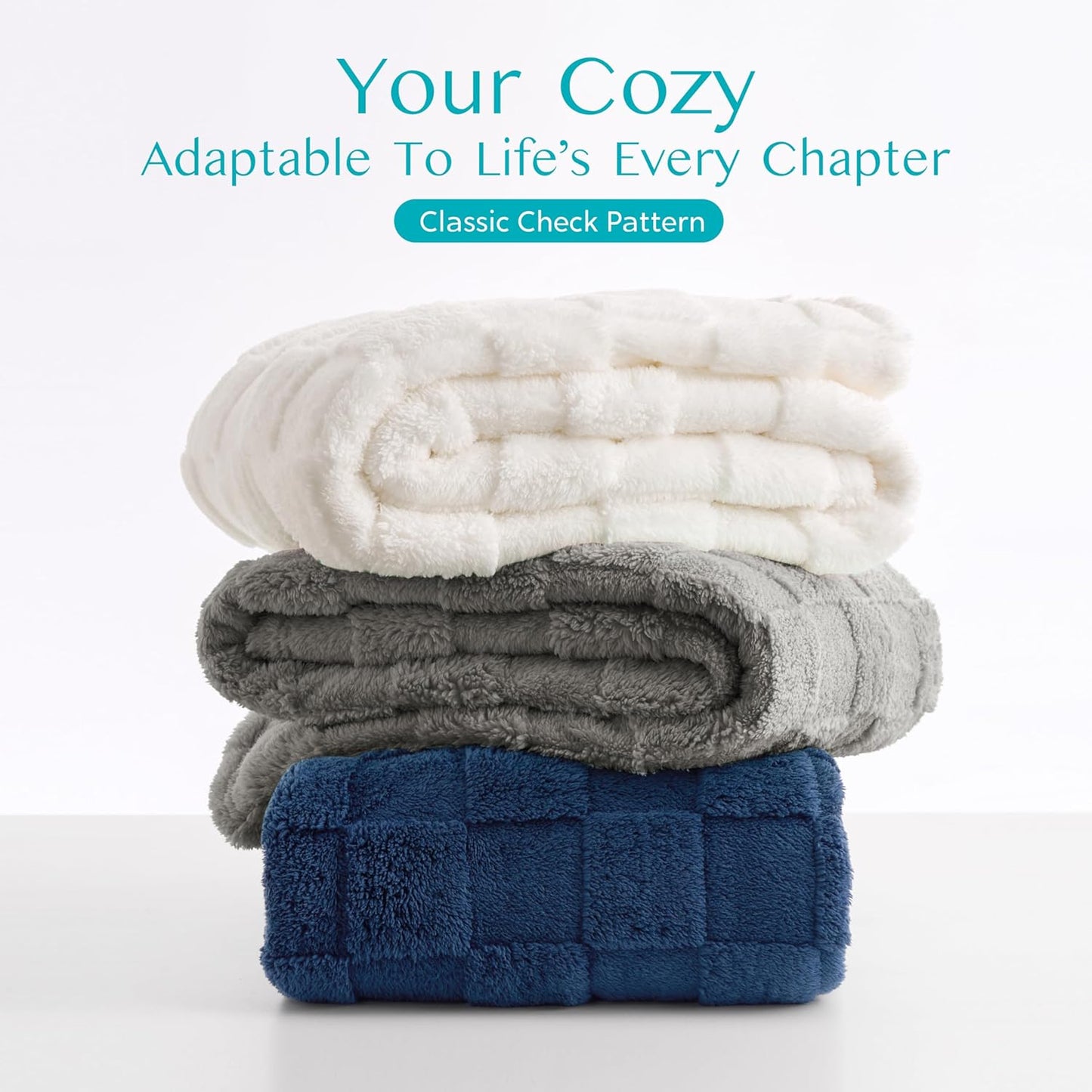 Joiedomi Throw Blanket for Couch, Soft Grey Fleece Checkered Blankets Gifts for Women Mom Girls, 280GSM Cozy Cute Soft Throw Home Room Decor Aesthetic Gifts 50x60 Inches