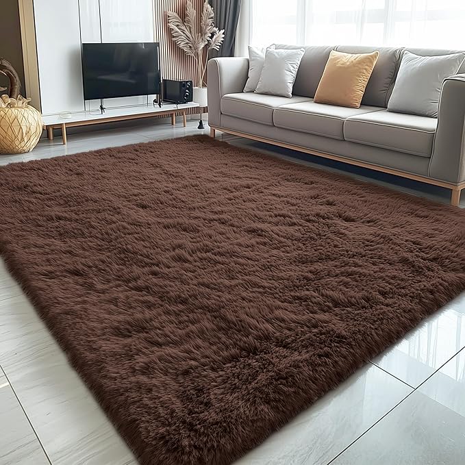 OLANLY 5x8 Machine Washable Large Area Rugs for Living Room, Bedroom, Soft Fluffy Shaggy Bedside Rug, Indoor Floor Carpet for Kids Girls and Boys, Dorms, Nursery, Home Decor Aesthetic, Coffee