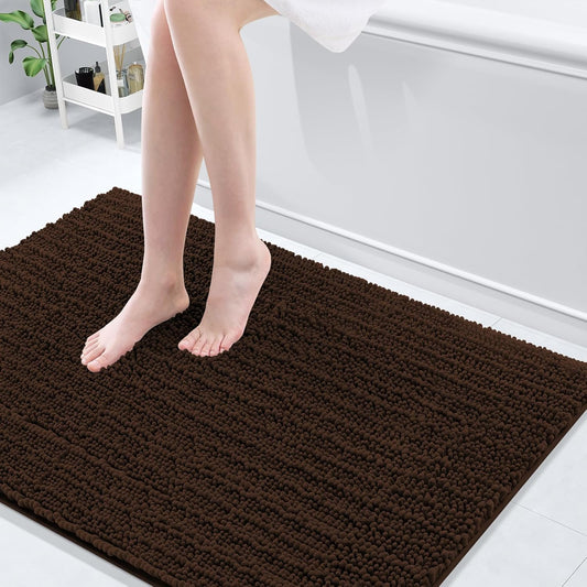 Arotive Luxury Chenille Bathroom Rug Mat, Extra Soft Thick Absorbent Shaggy Bath Rugs, Non-Slip Machine Wash Dry, Plush Bath Mats for Bathroom, Shower and Tub, 47x32, Brown