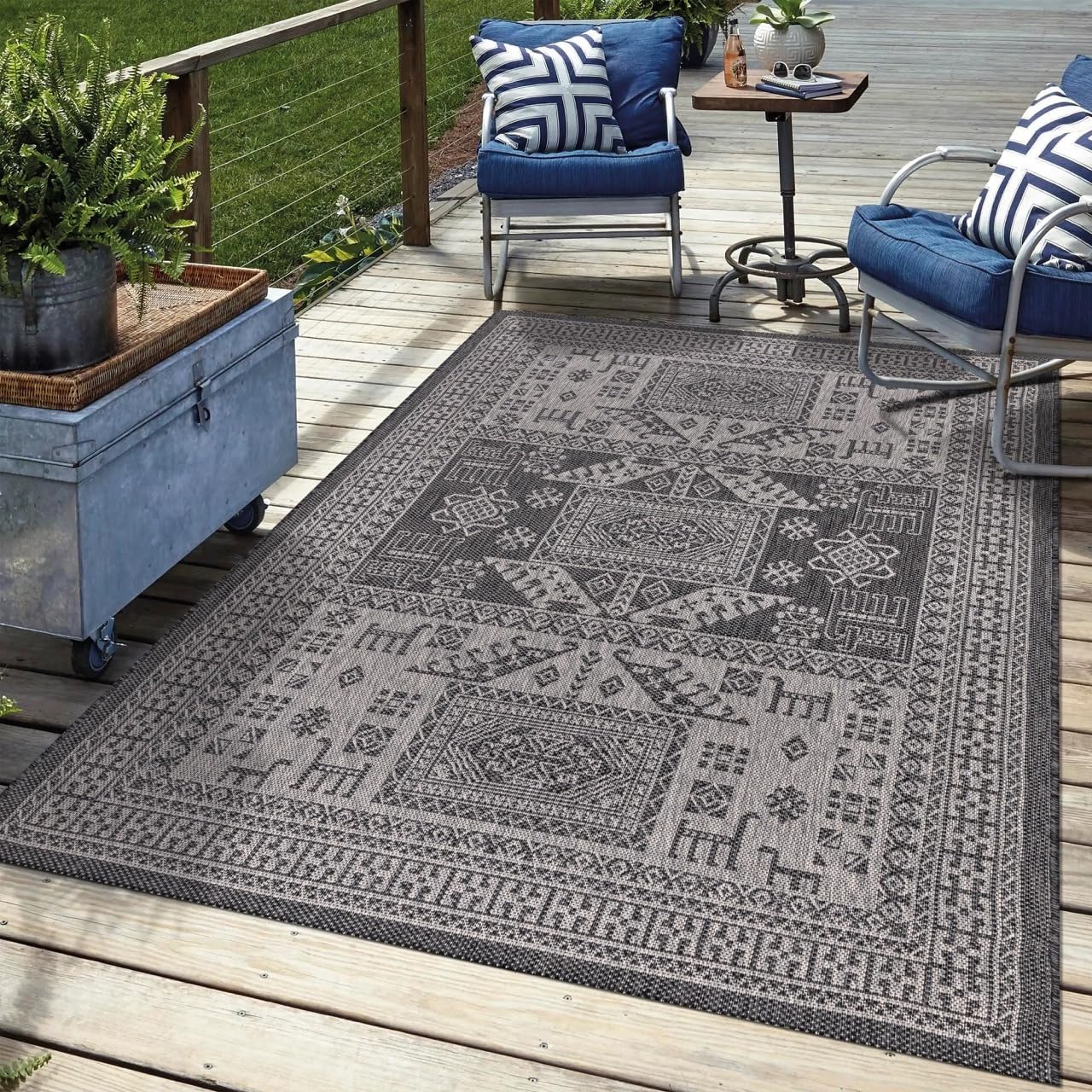 Keen Home Design Terrace Outdoor Area Rug - 5x8 Washable Indoor/Outdoor Rug for Patio, Kitchen, Balcony, Beach, Garden, Deck and Porch, Size: 5'3"x7'7"