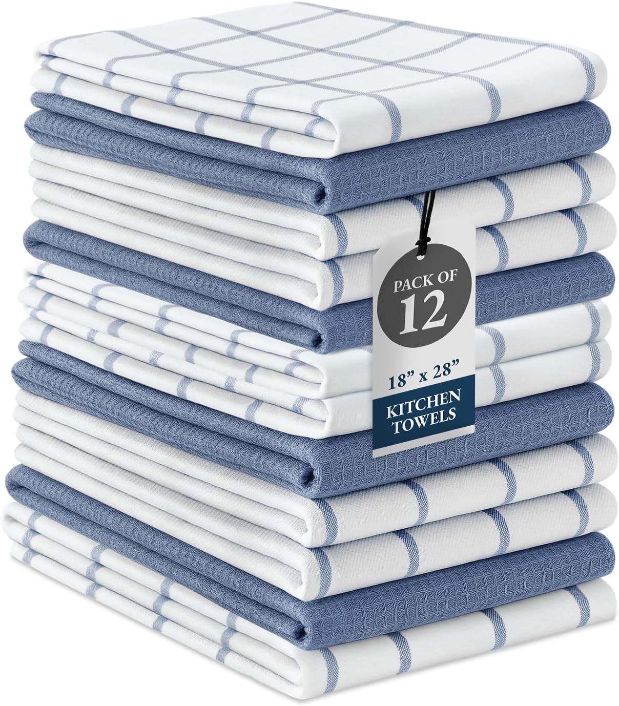 LANE LINEN Dish Towels Set of 12-18” x 28” Soft, Absorbent Cotton Kitchen Towels, Quick-Drying Tea & Hand Towels, Premium Decorative Dish Cloths - Indigo