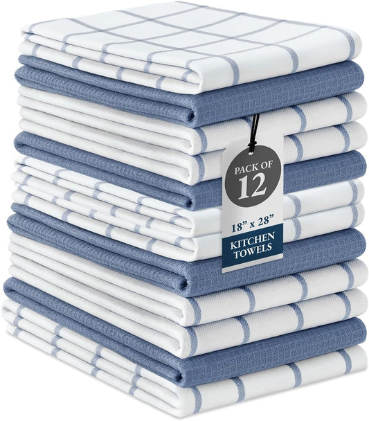 LANE LINEN Dish Towels Set of 12-18” x 28” Soft, Absorbent Cotton Kitchen Towels, Quick-Drying Tea & Hand Towels, Premium Decorative Dish Cloths - Indigo