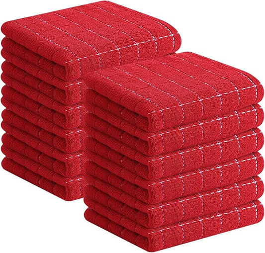 Homaxy 100% Cotton Terry Kitchen Towels(Red, 13 x 28 inches), Checkered Designed, Soft and Super Absorbent Dish Towels, 12 Pack