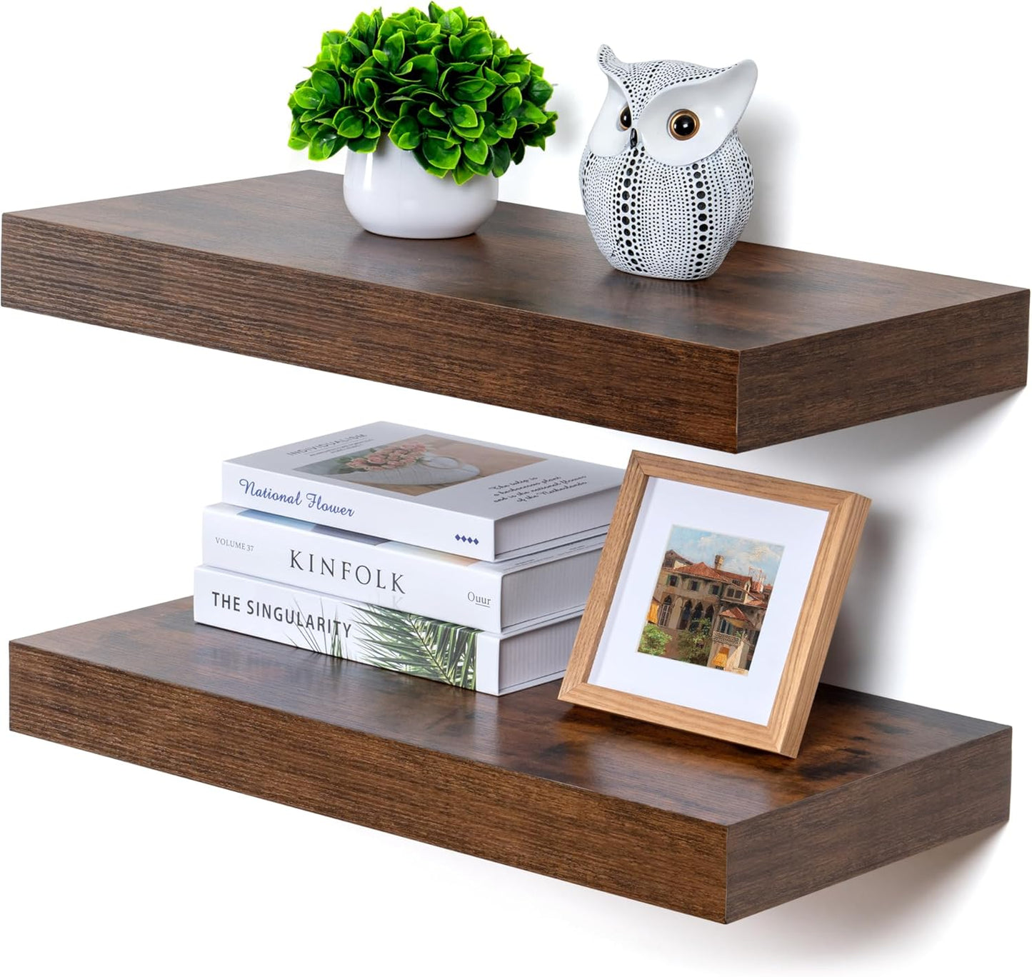 Deep Floating Shelves for Wall - 24 Inch Wide x 12 Inch Deep Rustic Wood Floating Shelves Set of 2 - Large Wall Mounted Wood Shelves for Laundry Room Living Room Kitchen Home Office