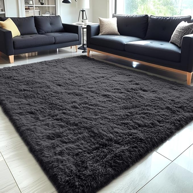 OLANLY 5x7 Machine Washable Large Area Rugs for Living Room, Bedroom, Soft Fluffy Shaggy Bedside Rug, Indoor Floor Carpet for Kids Girls and Boys, Dorms, Nursery, Home Decor Aesthetic, Black