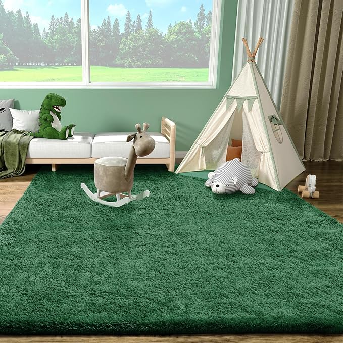 Ophanie Upgrade 4x6 Dark Green Rugs for Bedroom, Fluffy Soft Area Rug, Shaggy Non-Slip Indoor Floor Carpet for Living Room, Kids Baby Boys Teen Dorm Home Decor Aesthetic, Nursery
