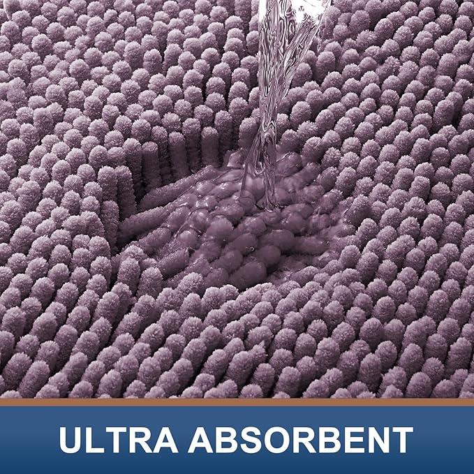 Smiry Luxury Chenille Bathroom Rugs 24x16, Extra Soft and Absorbent Shaggy Bath Mat, Machine Washable, Non-Slip Plush Carpet Runner for Tub, Shower, and Floor, Home Decor Accessories, Deep Plum
