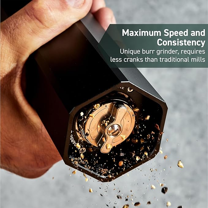 HexClad HexMill Pepper Grinder, Professional Grade Heavy Duty, Refillable, Aluminum Matte Black, Adjustable Ten Coarse Grind Settings