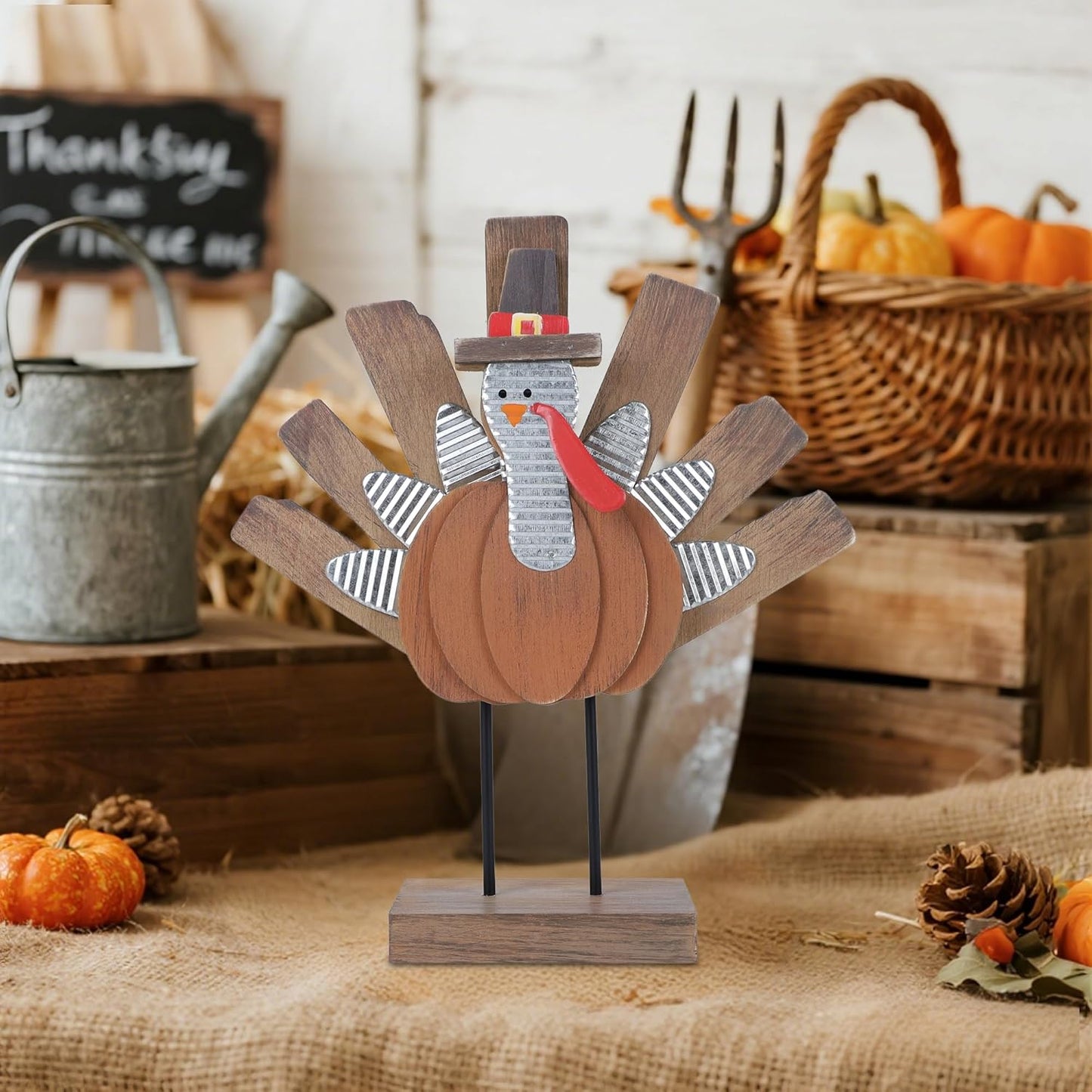Zcaukya Thanksgiving Turkey Decoration, Wooden Indoor Standing Tabletop Turkey Decor for Home Office Bedroom Kitchen Thanksgiving Harvest Day Decorations