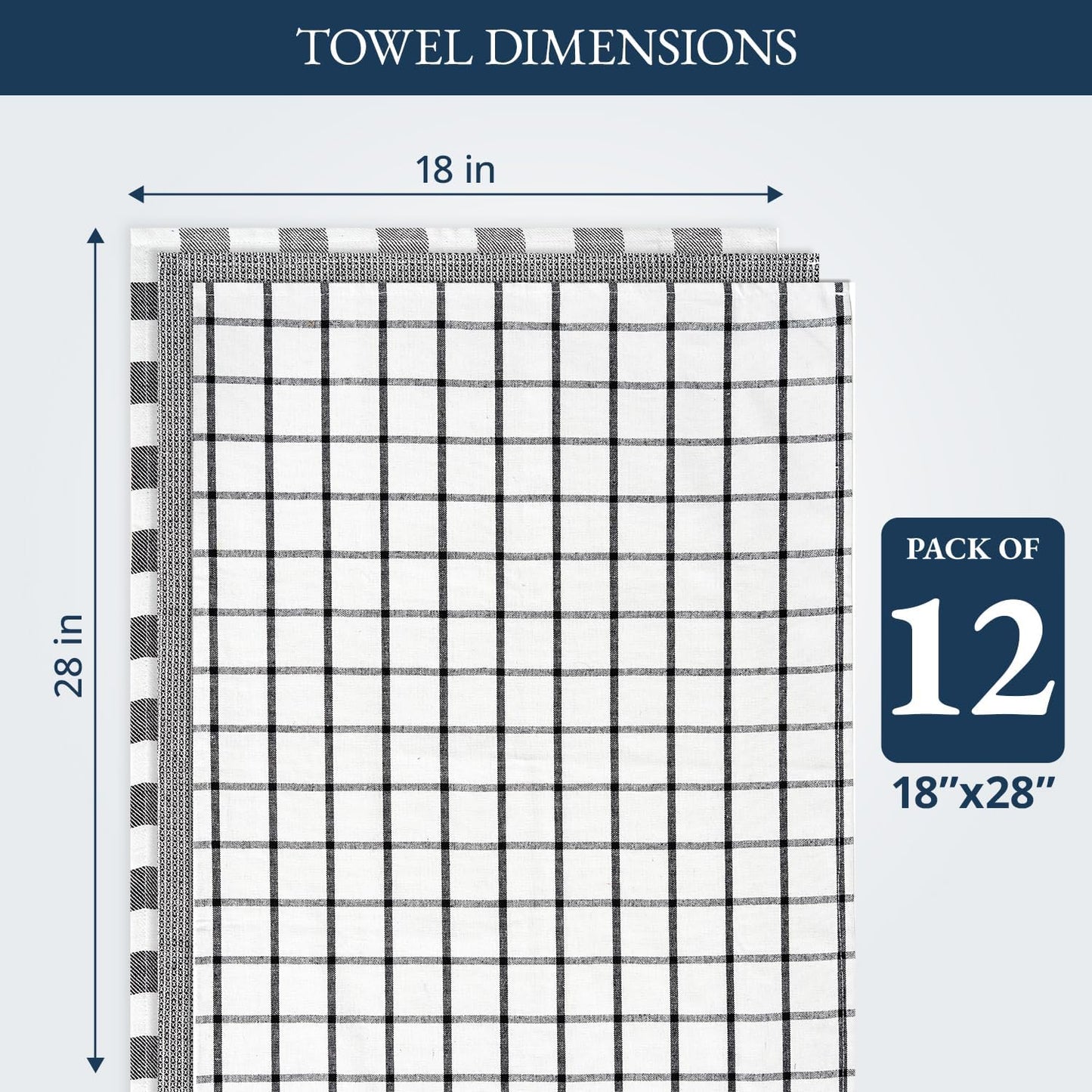 LANE LINEN Kitchen Dish Towels Set of 12 – 18”x28” Soft & Quick-Drying Hand and Tea Towels, Premium Decorative Kitchen Towel – Black