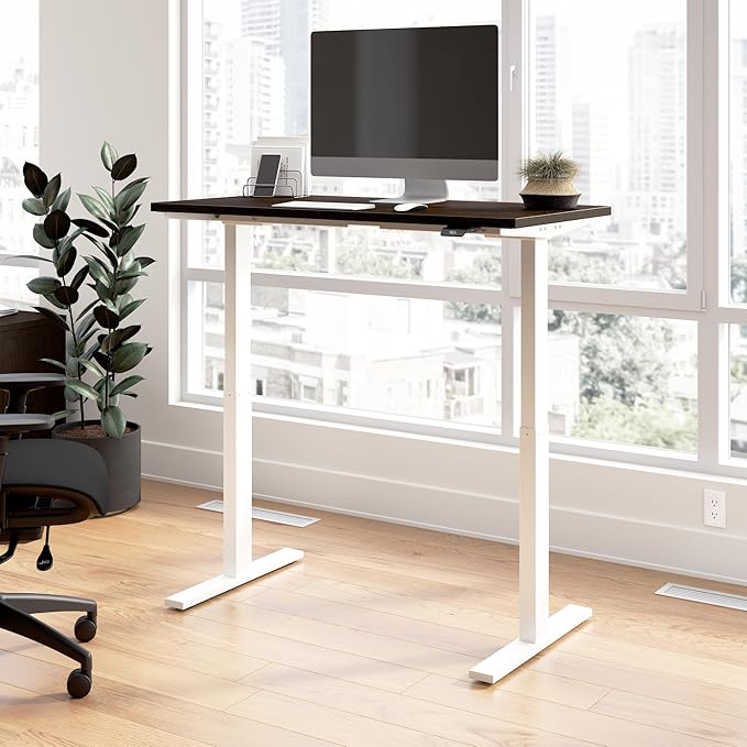 Bush Business Furniture 48-inch Electric Height Adjustable Standing Desk, Ergonomic Sit-Stand Computer Table for Home and Professional Office, Move 60 Series, Mocha Cherry with White Base