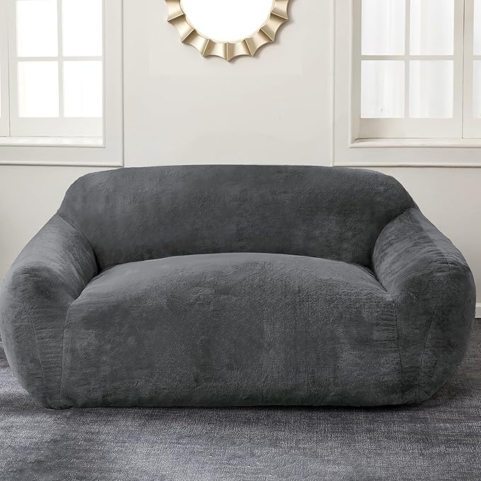 Homguava Oversized Bean Bag Chair for Adults, Giant Bean Bag Sofa,Bean Bag Couch with Soft Faux Fur Cover & Wide Armrests Big BeanBag Lazy Sofa for Bedroom,Living Room,Apartment (Grey)