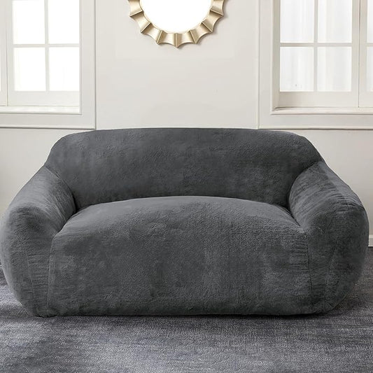 Homguava Oversized Bean Bag Chair for Adults, Giant Bean Bag Sofa,Bean Bag Couch with Soft Faux Fur Cover & Wide Armrests Big BeanBag Lazy Sofa for Bedroom,Living Room,Apartment (Grey)